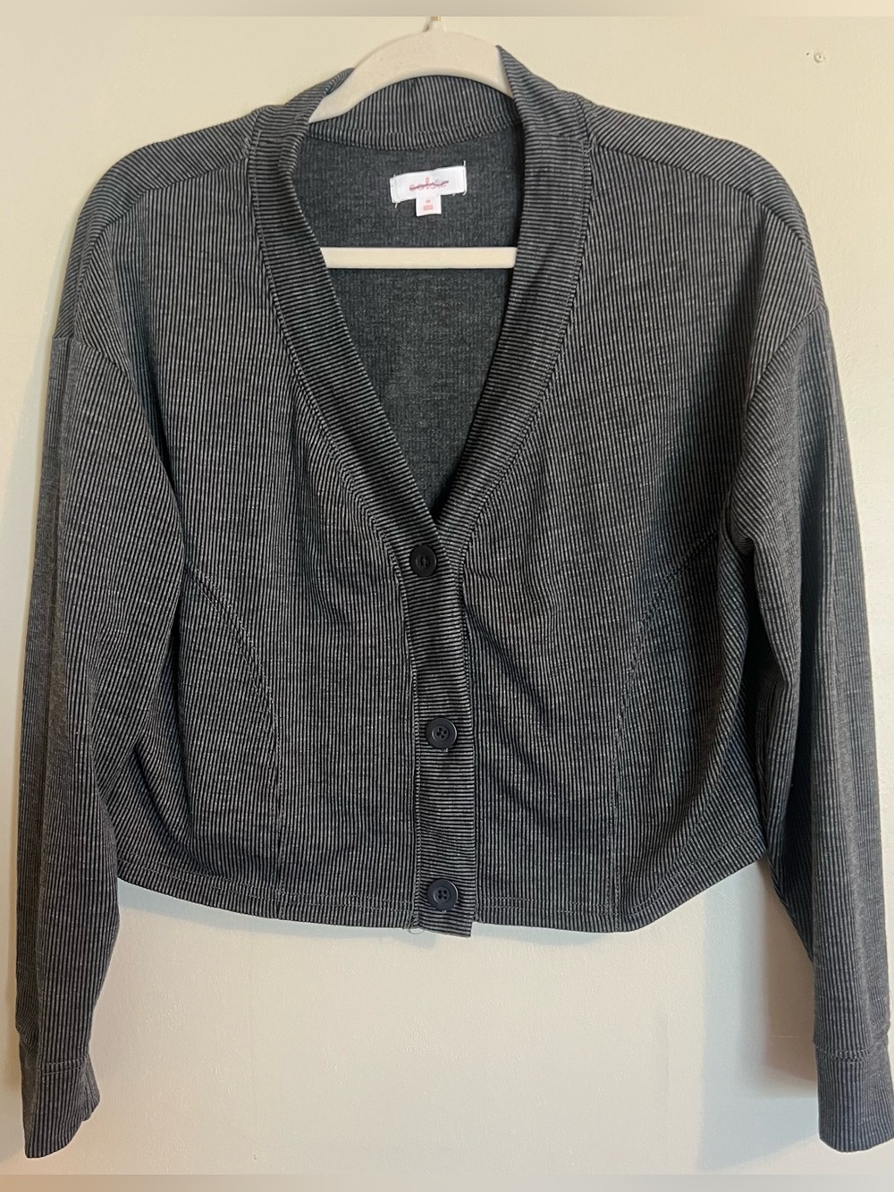 Colsie Charcoal Pinstripe V-Neck Button Cardigan